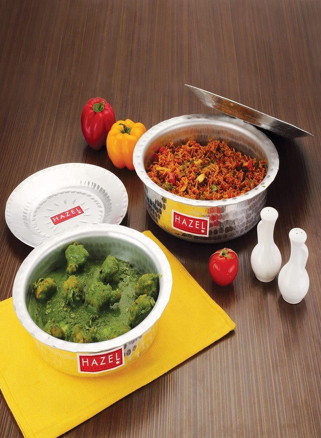 HAZEL Aluminium Langdi Patila Pot with Lid Hammered Finish Round Bottom Boiling Tope Vessels Bhagona Dekchi (2, 900 ML, 1700 ML) - Image 2